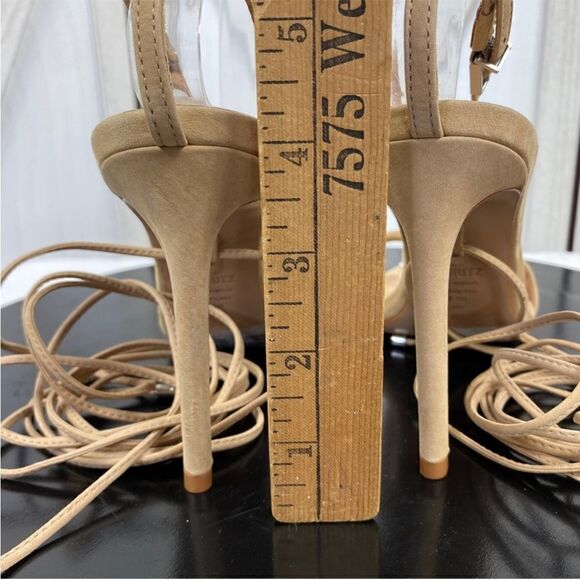 Schutz Vikki Crystal Embellished Ankle Wrap High Heel Sandals‎ Tan 7.5 Leather - Picture 13 of 15